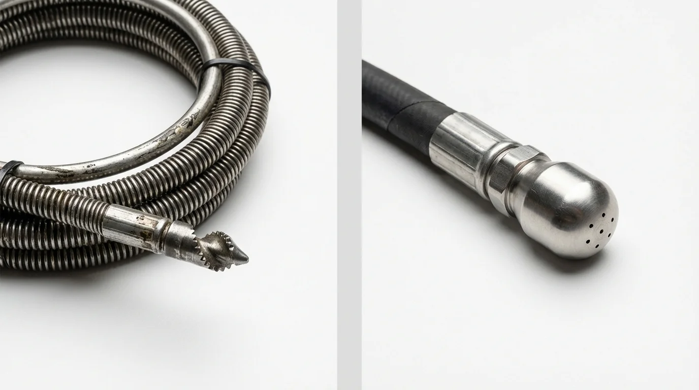 Drain snake cable and hydro jetting nozzle used for drain cleaning in Russell Springs, KY