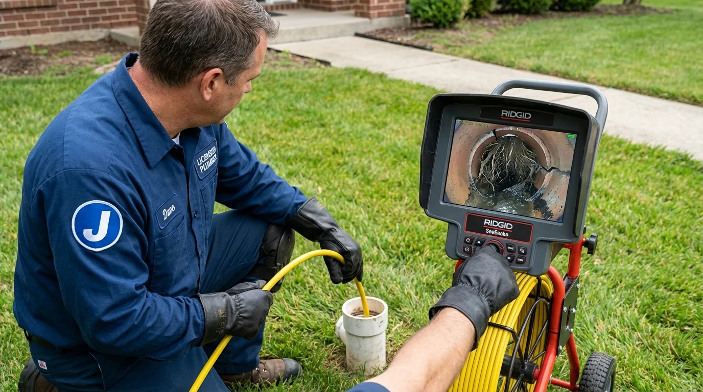 Sewer camera inspection being performed by Johns Plumbing LLC in Russell Springs