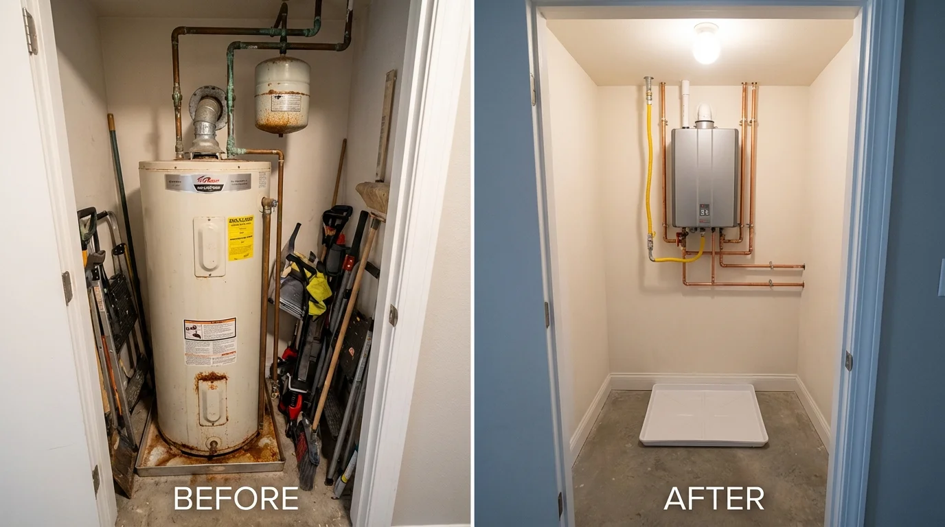 Tank water heater versus wall-mounted tankless unit comparison for Russell Springs, KY homeowners
