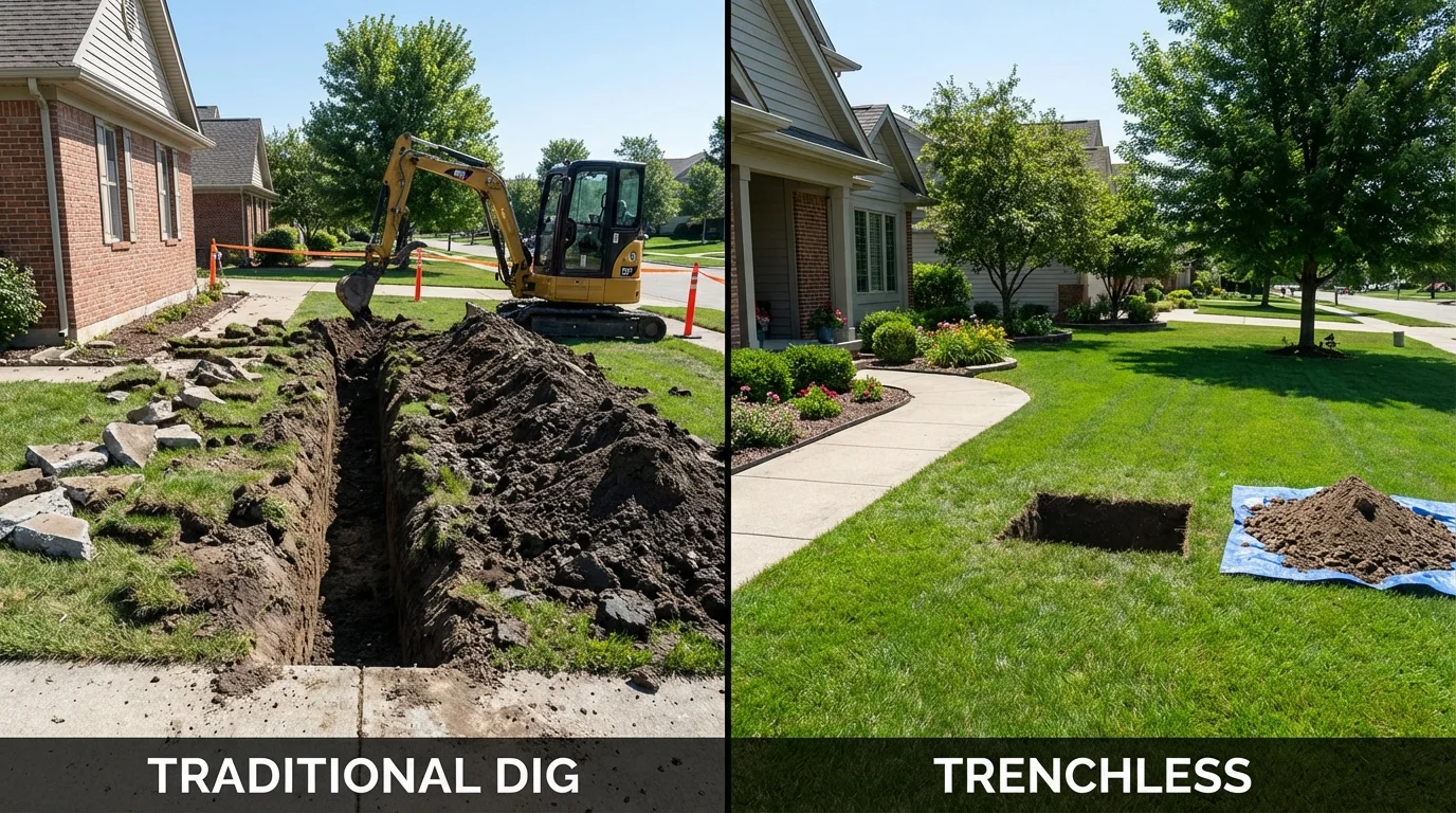 Trenchless sewer repair with minimal yard damage versus traditional excavation in Russell Springs, KY